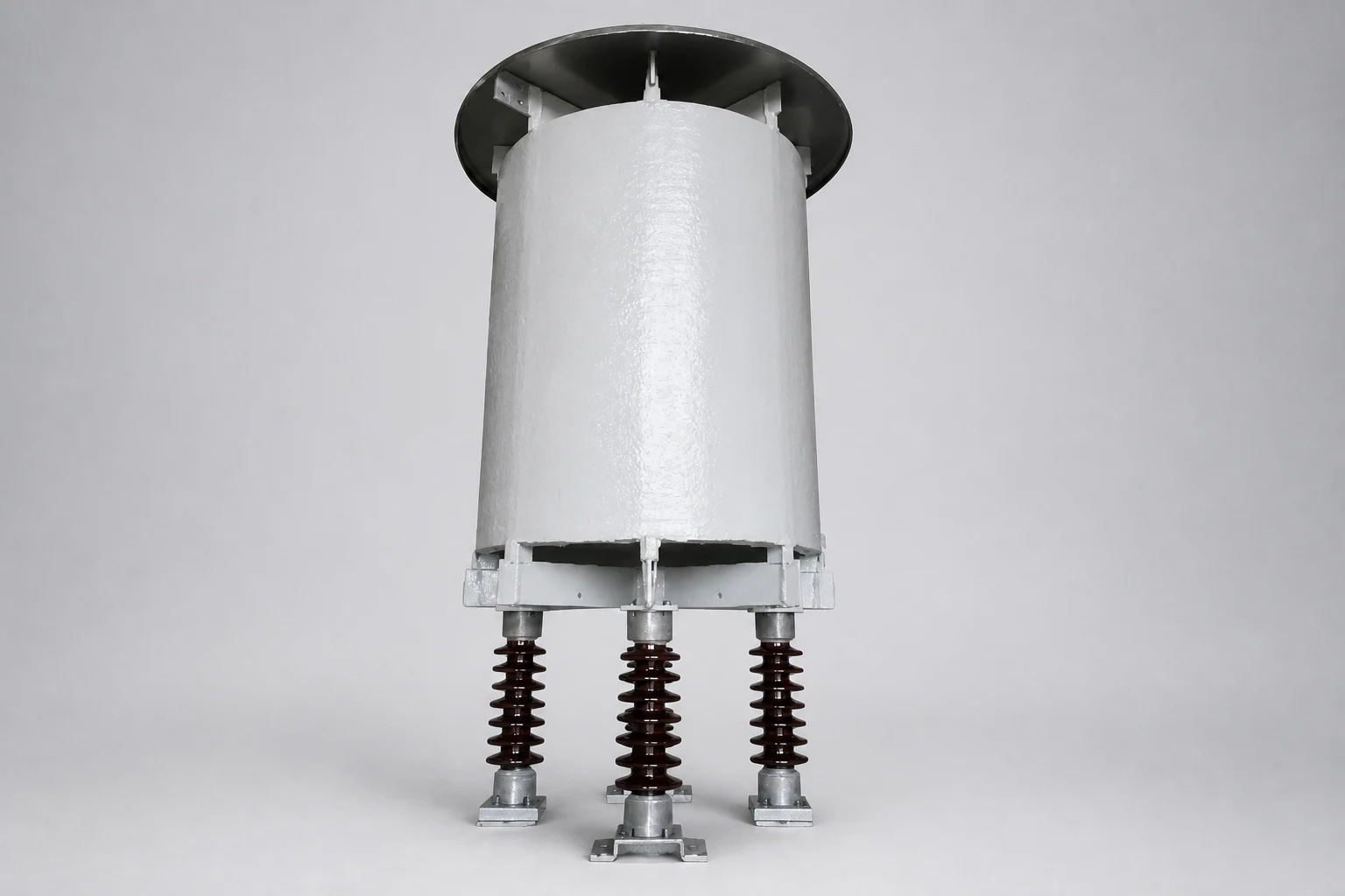 Air core electric arc furnace series reactor with top shield and four support insulators