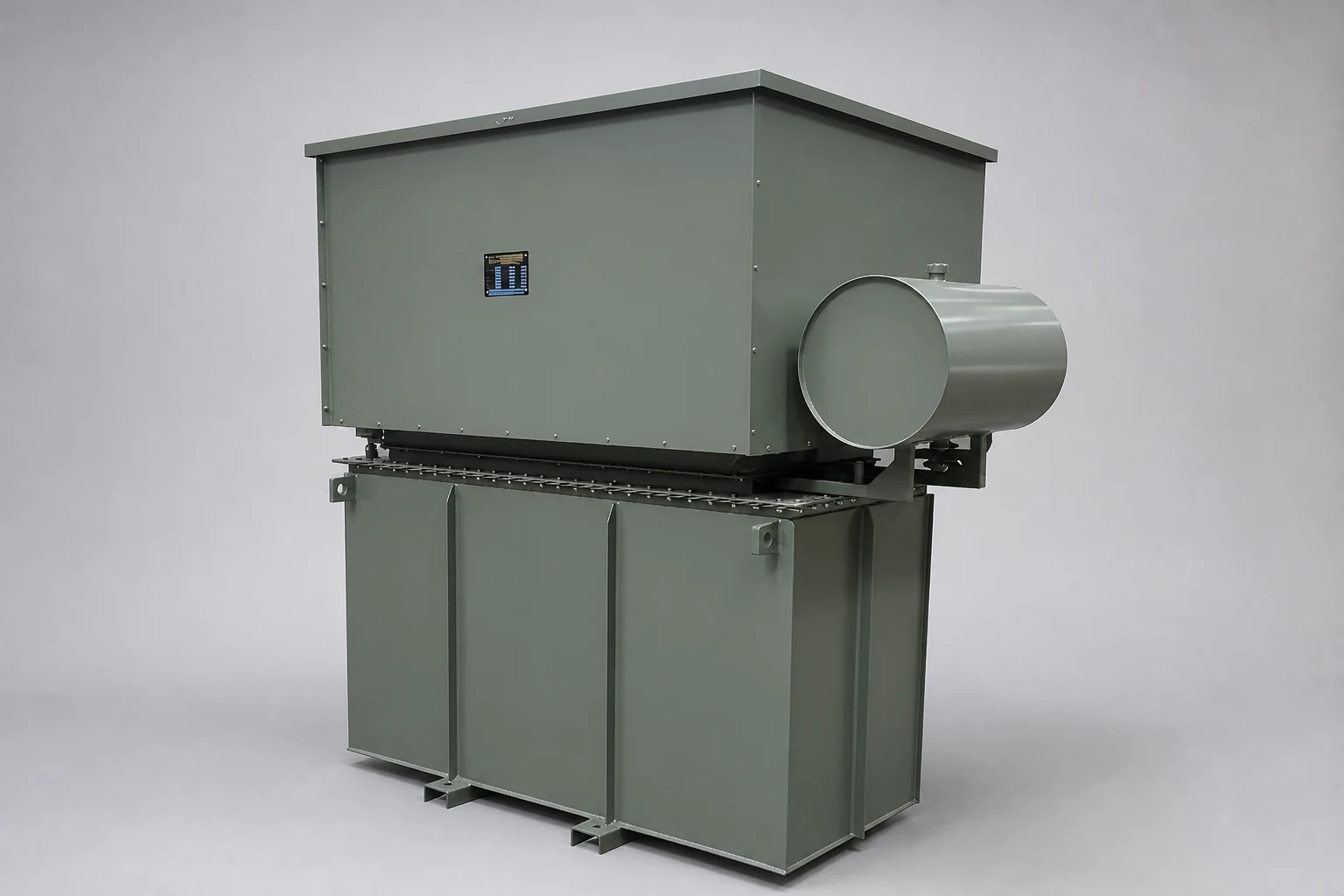 Oil-filled grounding transformer in protective enclosure with conservator tank