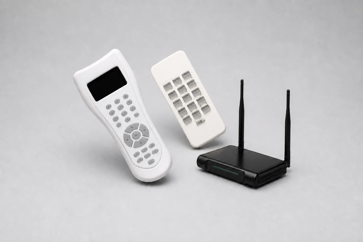 Two wireless hand-held remote controls and a dual-antenna wireless receiver for load bank operation