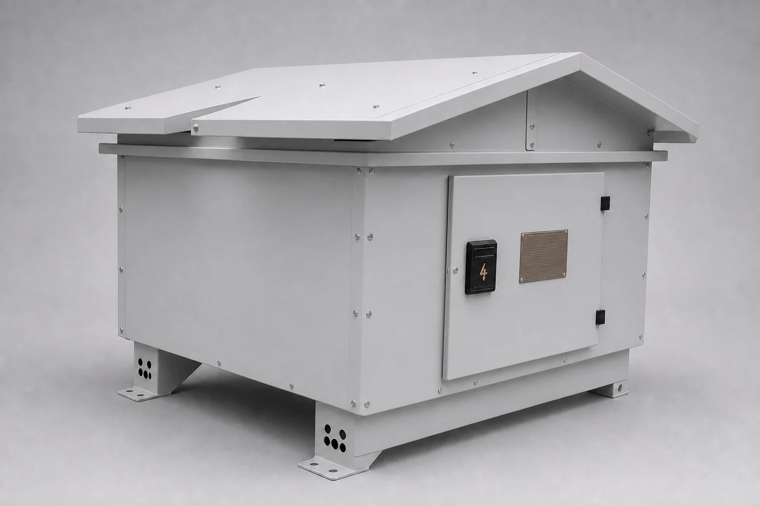 Hilkar neutral grounding resistor in a weatherproof grey enclosure with pitched roof, front access door, rating nameplate, and mounting feet