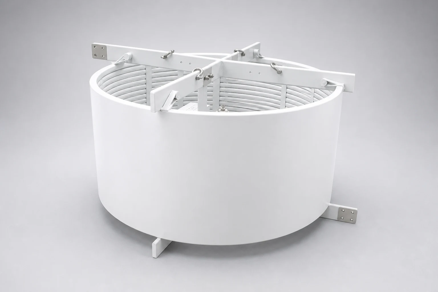PLC line trap coil shown from above with suspension and lifting brackets