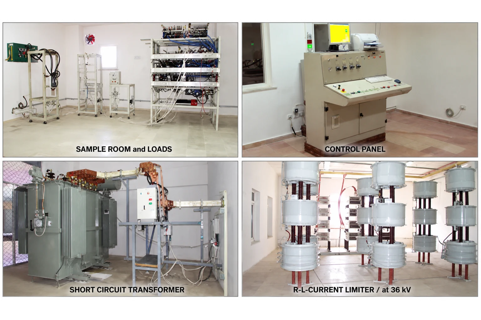 Short circuit laboratory sample room, control panel, transformer and R-L current limiter
