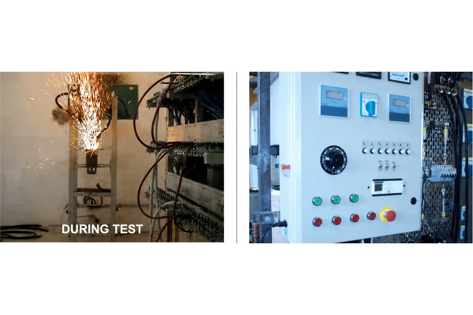 Short circuit laboratory during a test and its control panel